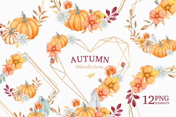 Autumn Watercolor Frames and Bouquets
