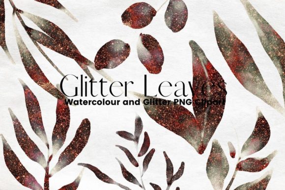 Black Watercolour Glitter Leaves Clipart and Illustrations