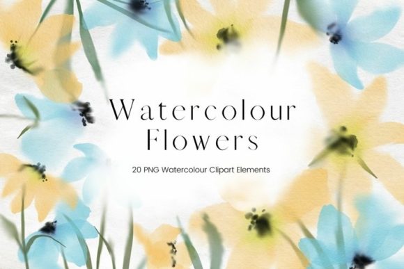 Blue and Yellow Watercolour Flowers