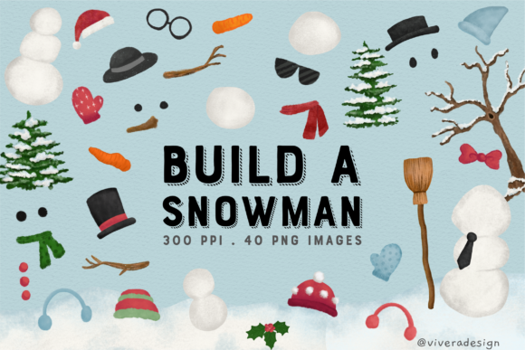 Build a Snowman Watercolor Clipart