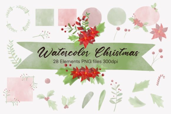 Christmas Watercolor Clipart, Botanical Illustrations