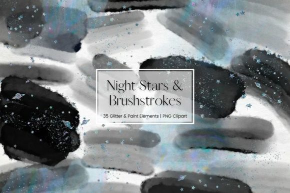 Glitter Black Watercolour Brushstrokes Illustrations