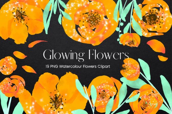 Glowing Orange Watercolour Flowers Illustrations