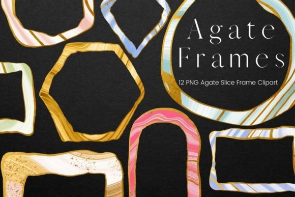 Gold and Watercolour Sliced Agate Frame Illustrations