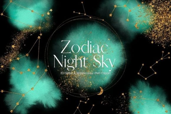 Green Watercolour Zodiac Clipart and Illustrations