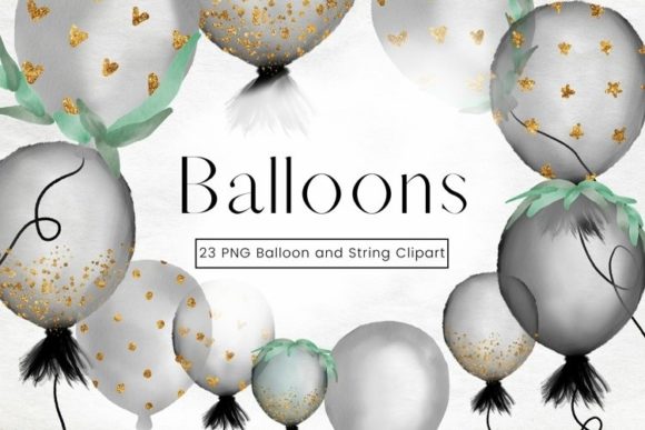 Grey and Black Watercolour Balloons Illustrations
