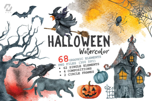 Halloween Watercolor Arts Collection and Illustrations