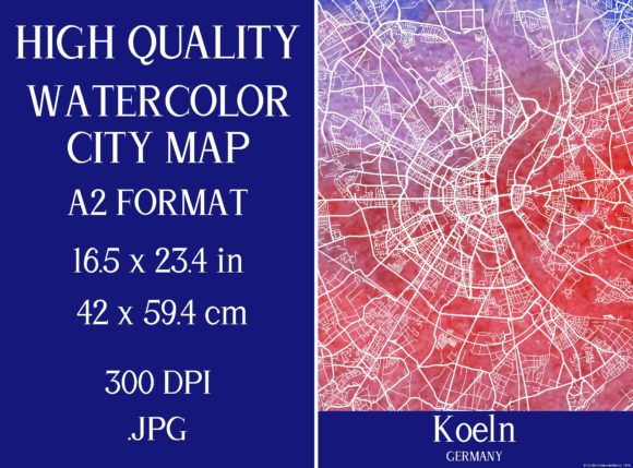 Koeln Germany Watercolor City Map Illustrations