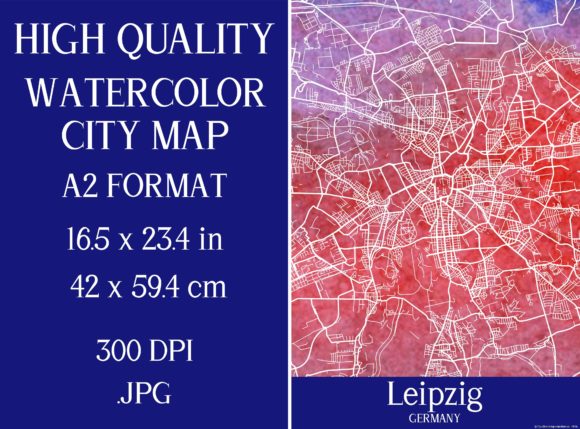 Leipzig Germany Watercolor City Map Illustrations