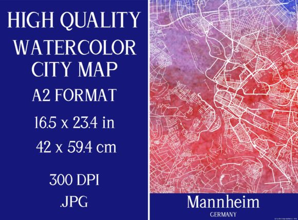 Mannheim Germany Watercolor City Map Illustrations