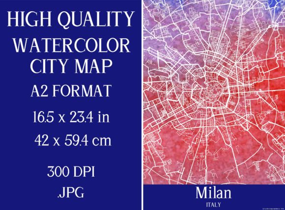 Milan Italy Watercolor City Map