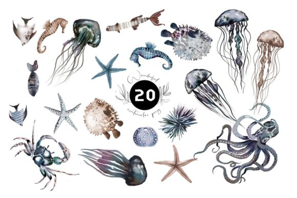 Ocean Creatures - Watercolor Set