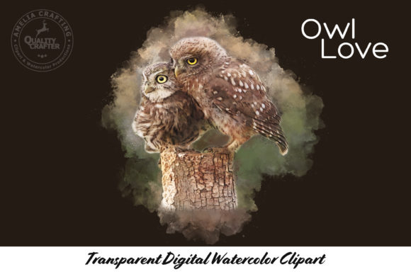 Owl Love Watercolor Clipart Illustration