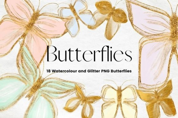 Pastel Glitter and Watercolour Butterfly Illustrations
