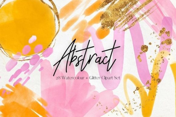 Pink and Gold Brushstrokes Watercolour Illustrations