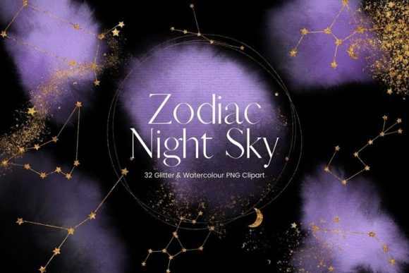 Purple Watercolour Zodiac Clipart and Illustrations