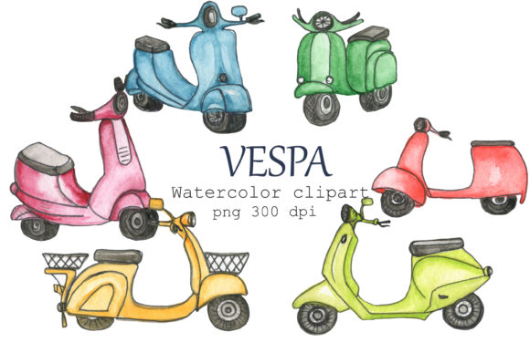 Retro Motorcycle Watercolor Clipart for Illustrations