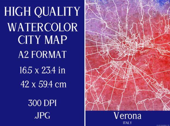 Verona Italy Watercolor City Map Illustrations