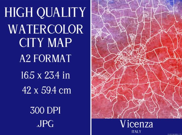 Vicenza Italy Watercolor City Map Illustrations