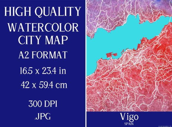 Vigo Spain Watercolor City Map and Illustrations