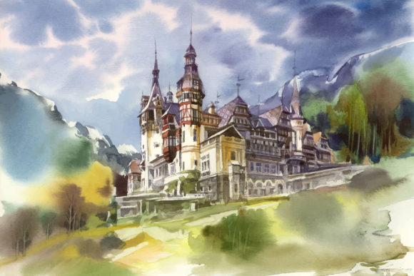 Watercolor Castle Hand Painting
