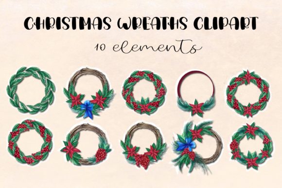 Watercolor Christmas Wreaths Bundle: Premium Illustrations
