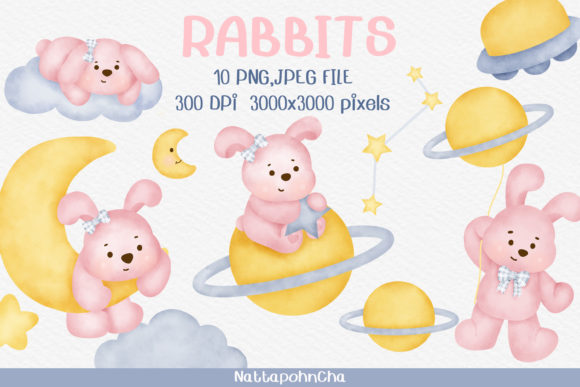 Watercolor Cute Rabbits Clipart: Fresh Illustrations