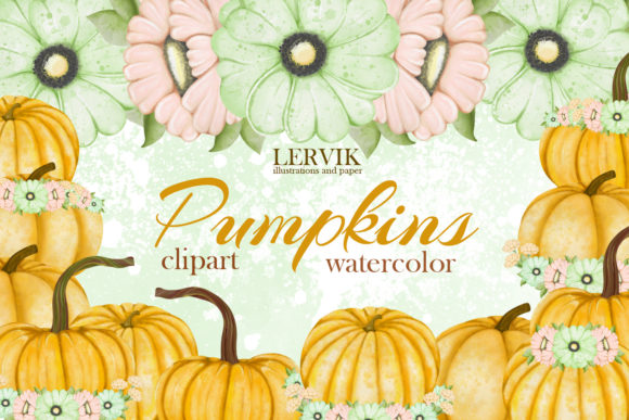 Watercolor Fall Pumpkins Clipart Png and Illustrations