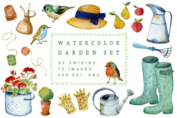 Watercolor Garden Set, Gardener Clipart