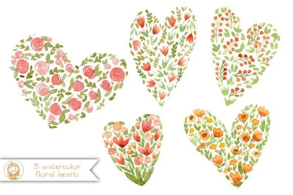 Watercolor Heart, Floral Hearts Illustrations