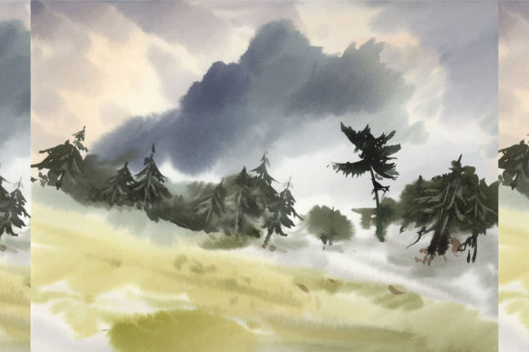 Watercolor Landscape Snow Illustration