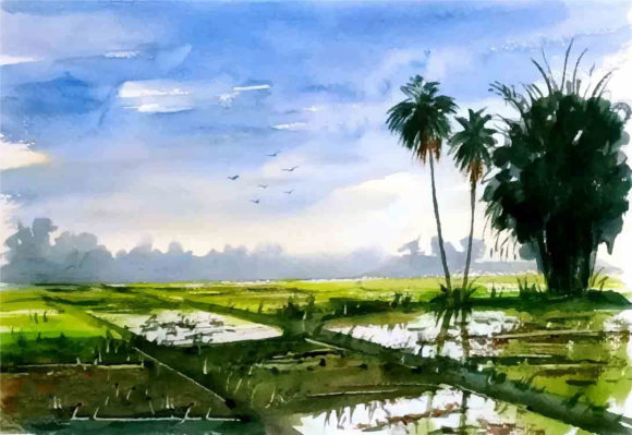 Watercolor Nature Landscape and Rural Illustrations Review