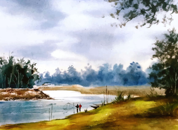 Watercolor Nature Landscape Rural Scene Illustrations
