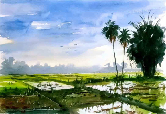 Watercolor Nature Landscape Rural Villag Illustrations Review