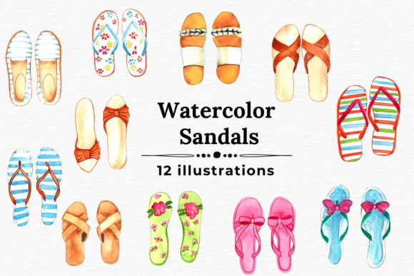 Watercolor Sandals: 12 Flip Flop Illustrations