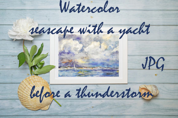 Watercolor Seascape Before Thunderstorm Illustrations