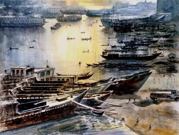 Watercolor Ship on the Sea Beach Hand for Illustrations