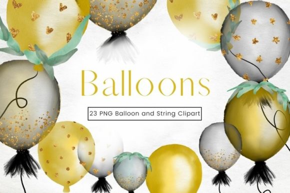 Yellow and Black Watercolour Balloons Illustrations